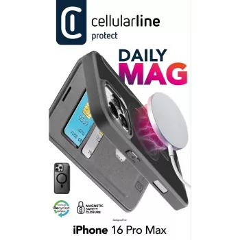 Cellularline Daily Mag - iPhone 16 Pro Max etui książkowe z półprzezroczystym twardym tyłem kompatybilne z ekosystemem Magsafe®