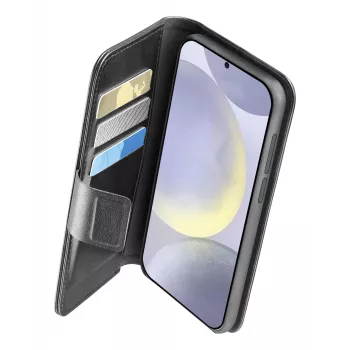 Etui z klapką Cellularline Galaxy S25 16,1 cm czarne 3 kieszenie na karty
