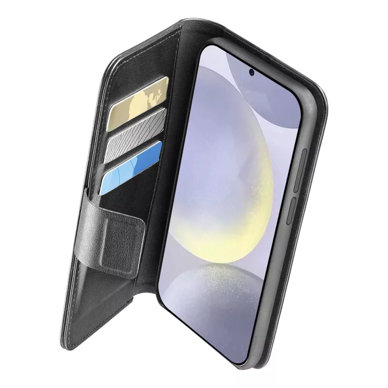 Etui z klapką Cellularline Galaxy S25 16,1 cm czarne 3 kieszenie na karty