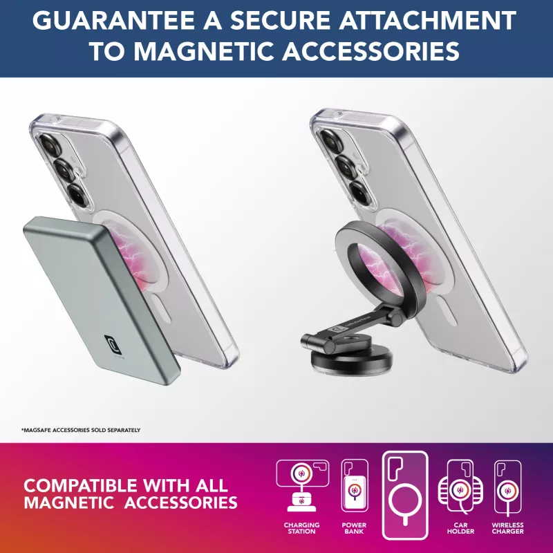 Cellularline Gloss Mag - Galaxy S25 Magnetyczne etui do ładowania i mocowania do ładowarki MagSafe