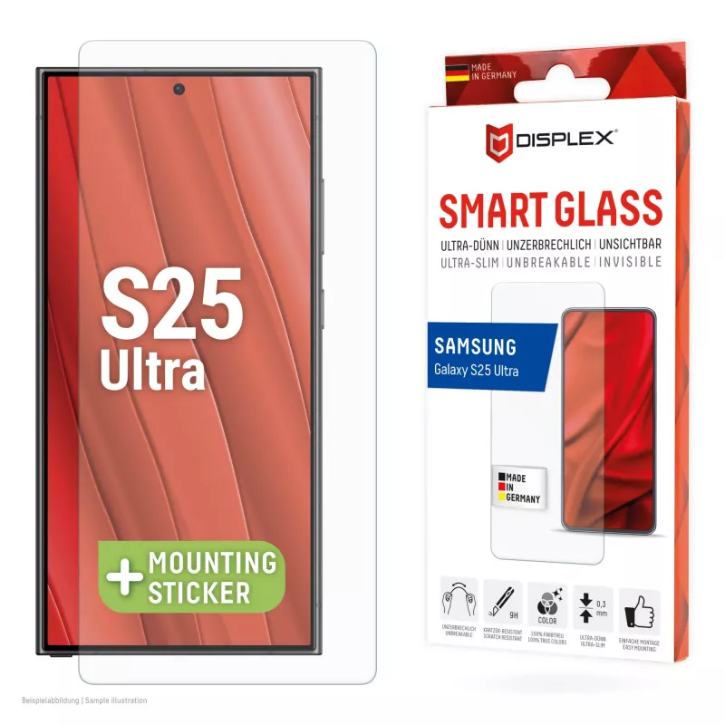 Displex Smart Glass (9H) dla Samsung Galaxy S25 Ultra, naklejka montażowa, niezniszczalne
