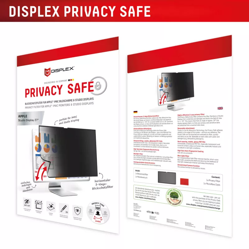 Displex PRIVACY SAFE removable 2-way privacy filter for Studio Display 27 inch