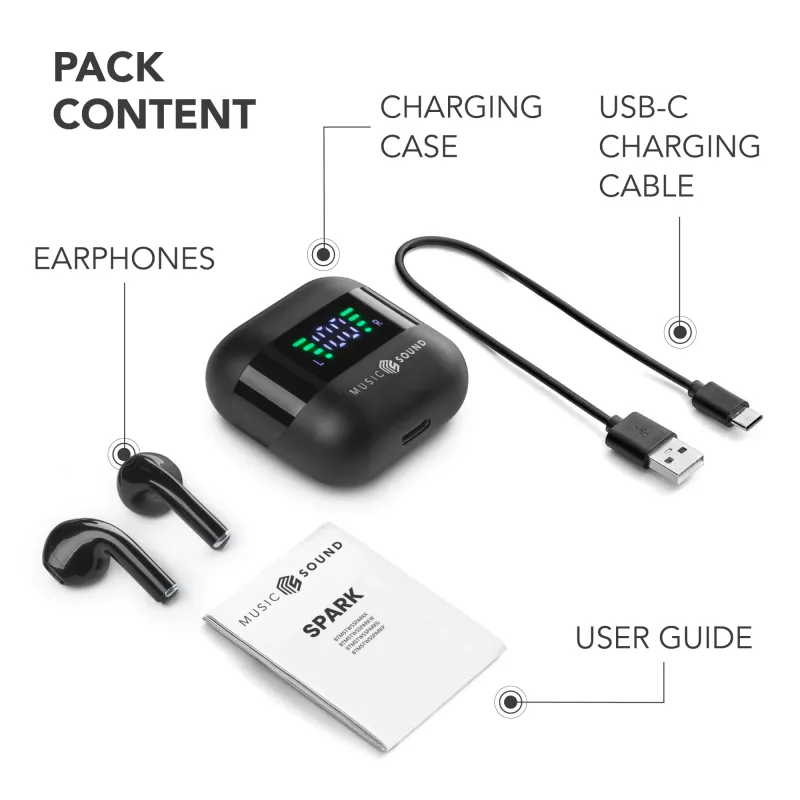 Music Sound SPARK Auricolare TWS z wyświetlaczem LED