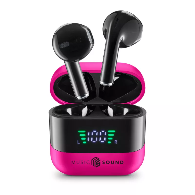 Music Sound SPARK Słuchawki douszne TWS z wyświetlaczem LED, True Wireless Stereo (TWS), Połączenia/Muzyka, 66 g, Zestaw słuchawkowy, Różowy