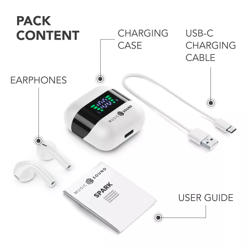 Music Sound SPARK Auricolare TWS z wyświetlaczem LED