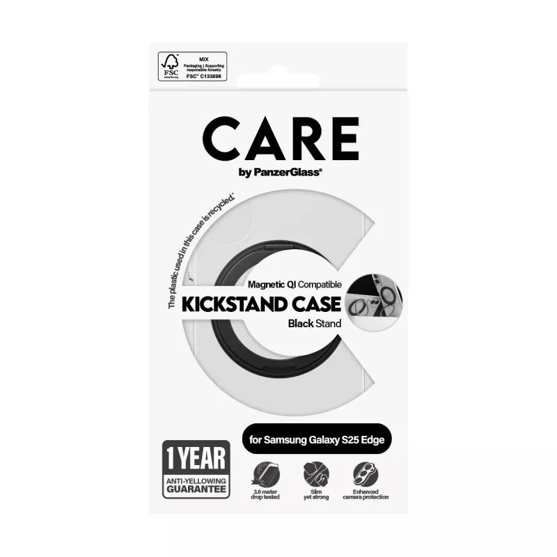 PanzerGlass CARE przezroczyste etui z czarną podpórką i Qi Samsung Galaxy S25 Edge