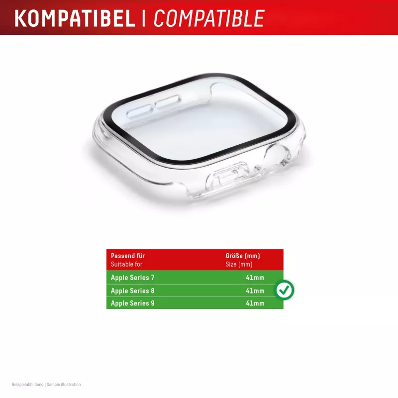 Displex 10H szkło hartowane do Apple Watch 9/8/7 (41mm), etui Full Body, IP68, Snap-On, przezroczysty