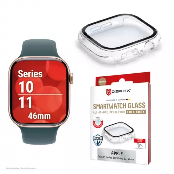 Szkło ochronne PanzerGlass Displex 10H do Apple Watch 11/10 42mm, full-body hartowane szkło, IP68, zatrzaskowe, czarne matowe