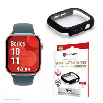 Displex 10H Szkło hartowane do Apple Watch 11/10 (42mm), etui na cały korpus, IP68, zatrzaskowe, czarny matowy
