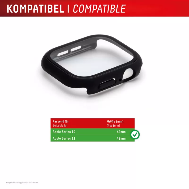 Displex 10H Szkło hartowane do Apple Watch 11/10 (42mm), etui na cały korpus, IP68, zatrzaskowe, czarny matowy