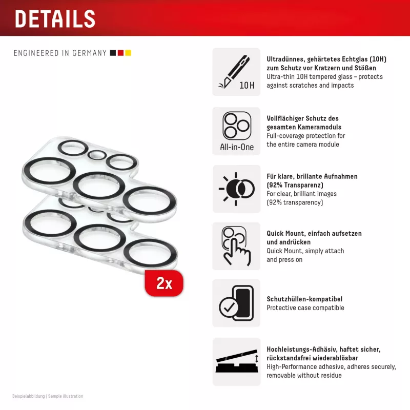Displex Full Cover Camera Lens Glass Samsung Galaxy S25 Ultra, 10H, Full Camera Protector, Quick Mount, 2-Pack