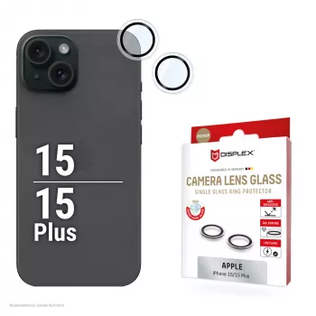 Displex Premium Camera Lens Glass, iPhone 15/15 Plus, 10H, pojedyncze pierścienie, DLC, przezroczysty, Quick Mount