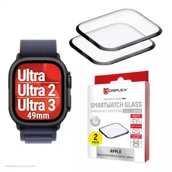 Szkło ochronne Displex Unbreakable Full Cover Smart Glass na Apple Watch Ultra 3/Ultra 2/Ultra (49 mm), 2 szt., krawędź do krawędzi, przezroczyste