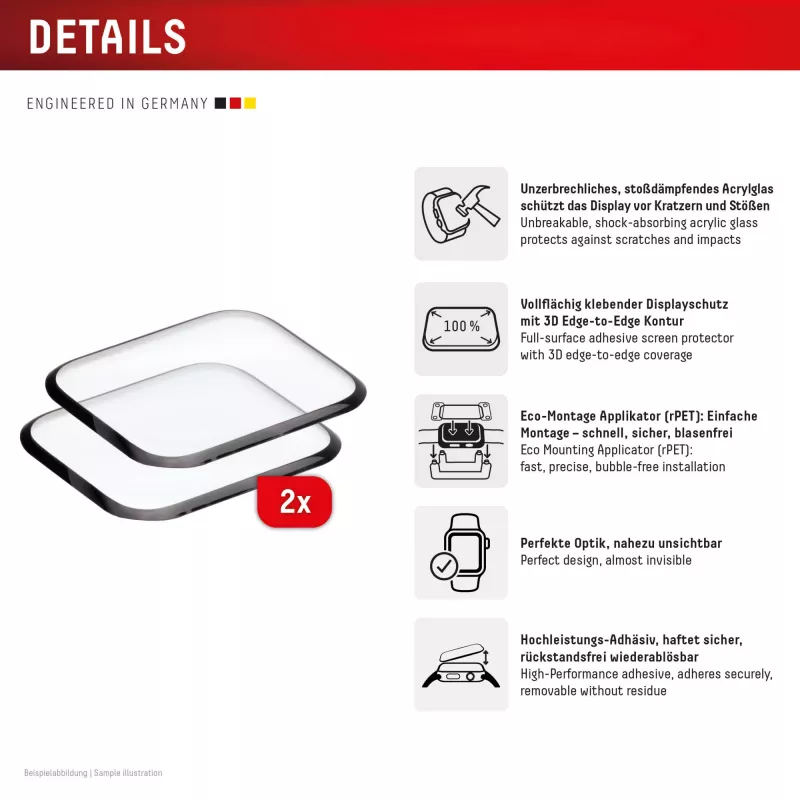 Szkło ochronne Displex Unbreakable Full Cover Smart Glass na Apple Watch Ultra 3/Ultra 2/Ultra (49 mm), 2 szt., krawędź do krawędzi, przezroczyste
