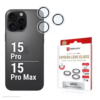 Displex Premium Camera Lens Glass, iPhone 15 Pro/15 Pro Max, 10H, Pojedyncze pierścienie, DLC, transparentny, Quick Mount
