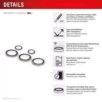 Displex Premium Camera Lens Glass, Samsung Galaxy S25 Ultra, 10H, pojedynczy pierścień, DLC, przezroczysty, Quick Mount