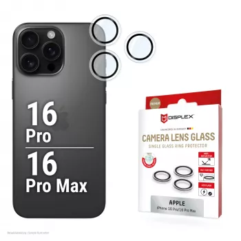 Displex Premium Camera Lens Glass, iPhone 16 Pro/16 Pro Max, 10H, pojedyncze pierścienie, DLC, przezroczysty, szybki montaż