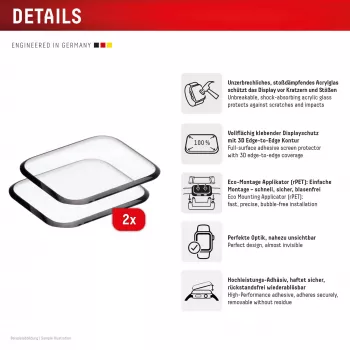 Displex Unbreakable Full Cover Smart Glass Apple Watch SE3/SE2/SE (44mm), 2 szt., Ultracienkie, od krawędzi do krawędzi, Eco Mount