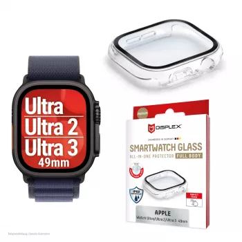 Szkło ochronne PanzerGlass Displex 10H do Apple Watch Ultra 3/Ultra 2/Ultra (49 mm) — pełna obudowa, IP68, zatrzaskowe, przezroczyste