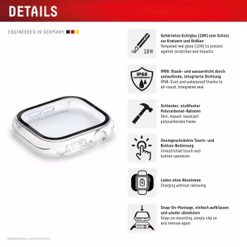 Szkło ochronne PanzerGlass Displex 10H do Apple Watch Ultra 3/Ultra 2/Ultra (49 mm) — pełna obudowa, IP68, zatrzaskowe, przezroczyste