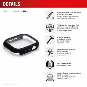Szkło ochronne PanzerGlass Displex 10H do Apple Watch SE3/SE2/SE (40mm) — Pełna obudowa, IP68, zatrzaskowe, czarne matowe