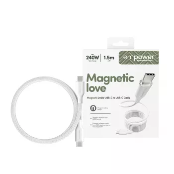 PanzerGlass empower™ by ® Magnetyczny kabel USB-C do USB-C 240W | USB 2.0 | 1,5 m | Srebrno-biały