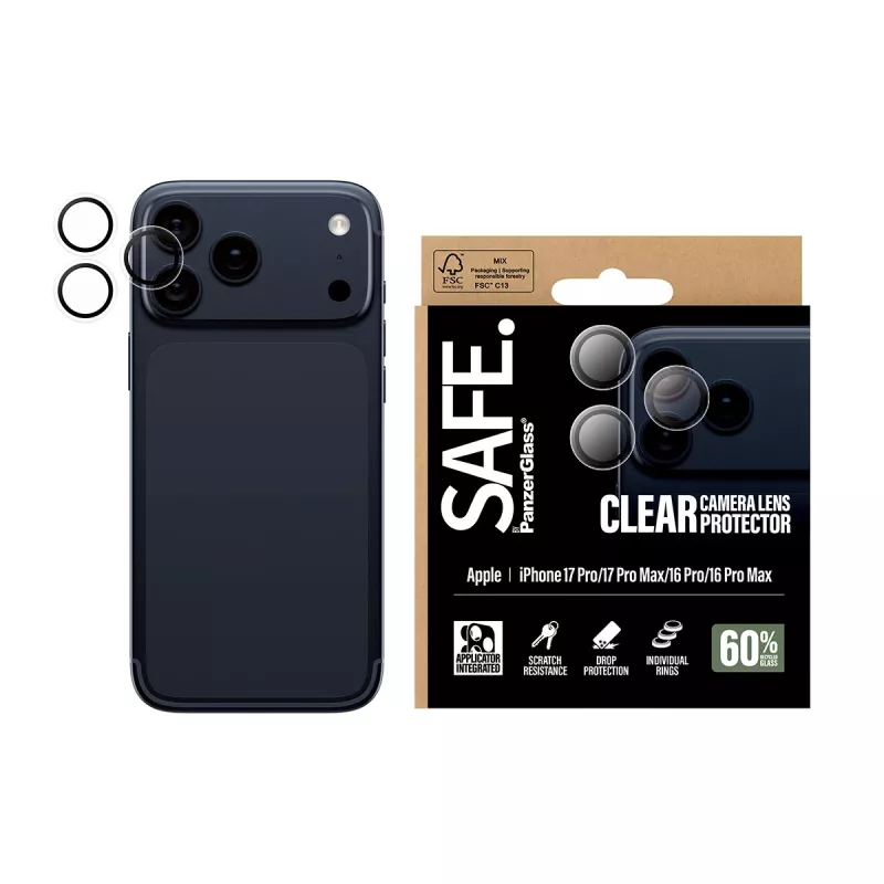 PanzerGlass SAFE. by ® Ochraniacz na obiektyw aparatu Transparentny iPhone 17 Pro | iPhone 17 Pro Max | iPhone 16 Pro | 16 Pro Max