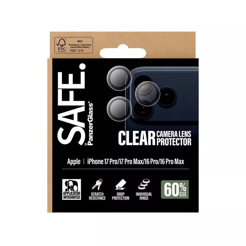 PanzerGlass SAFE. by ® Ochraniacz na obiektyw aparatu Transparentny iPhone 17 Pro | iPhone 17 Pro Max | iPhone 16 Pro | 16 Pro Max