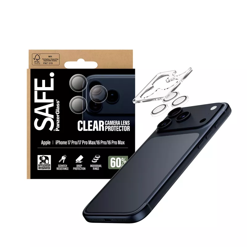PanzerGlass SAFE. by ® Ochraniacz na obiektyw aparatu Transparentny iPhone 17 Pro | iPhone 17 Pro Max | iPhone 16 Pro | 16 Pro Max