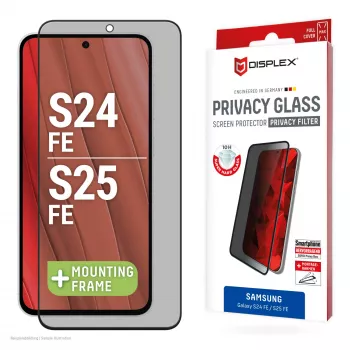 Displex Privacy Ochrona ekranu (10H) do Samsung Galaxy S25 FE/S24 FE, ramka montażowa Eco, filtr prywatyzujący