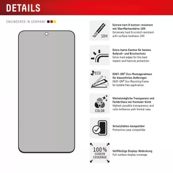 Displex Privacy Ochrona ekranu (10H) do Samsung Galaxy S25 FE/S24 FE, ramka montażowa Eco, filtr prywatyzujący