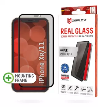 Displex Privacy Full Cover Screen Protector (10H) do Apple iPhone XR/11, Ramka montażowa, Filtr prywatności, Szkło hartowane, Odporna na zarysowania folia ochronna, Przyjazna dla etui