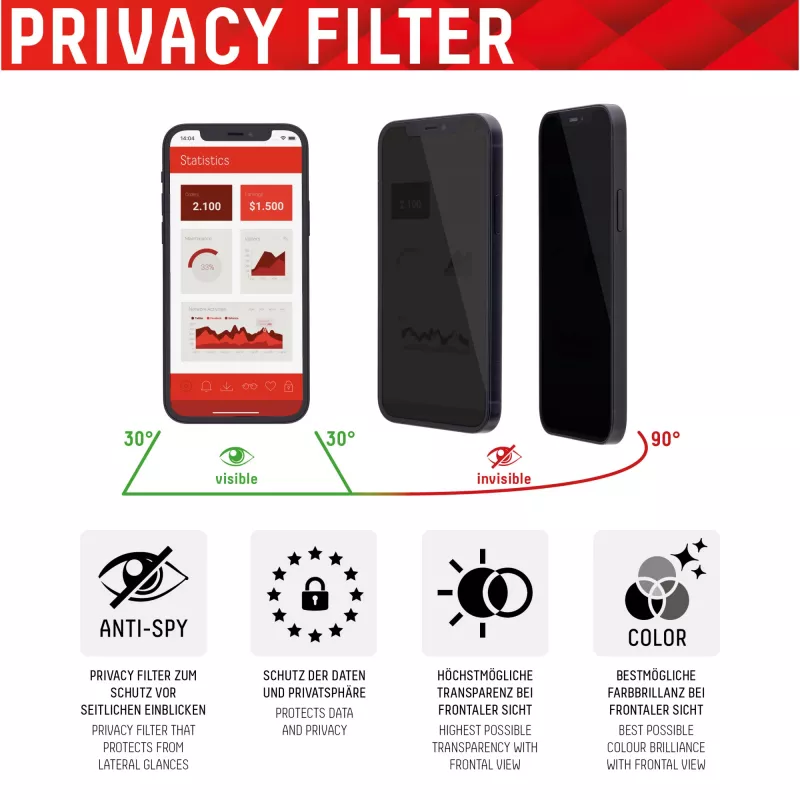 Displex Privacy Full Cover Screen Protector (10H) do Apple iPhone XR/11, Ramka montażowa, Filtr prywatności, Szkło hartowane, Odporna na zarysowania folia ochronna, Przyjazna dla etui