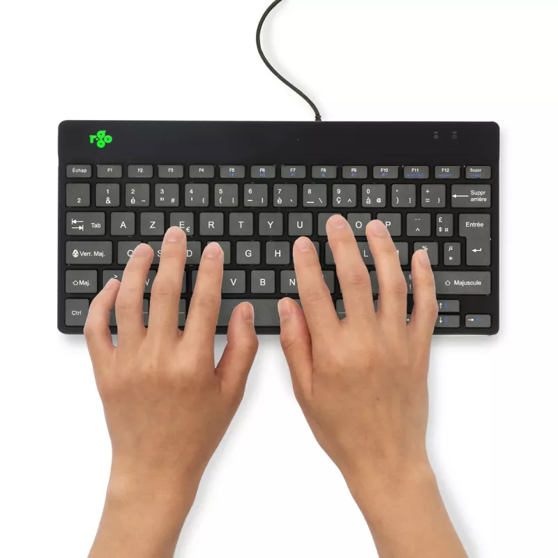 Ergonomiczna klawiatura R-Go Tools R-Go Compact Break, kompaktowa klawiatura z oprogramowaniem do przerw, AZERTY (FR), przewodowa, czarna