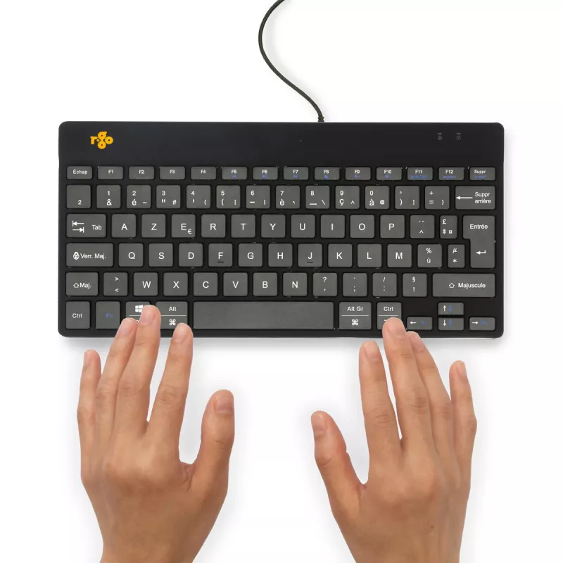 Ergonomiczna klawiatura R-Go Tools R-Go Compact Break, kompaktowa klawiatura z oprogramowaniem do przerw, AZERTY (FR), przewodowa, czarna