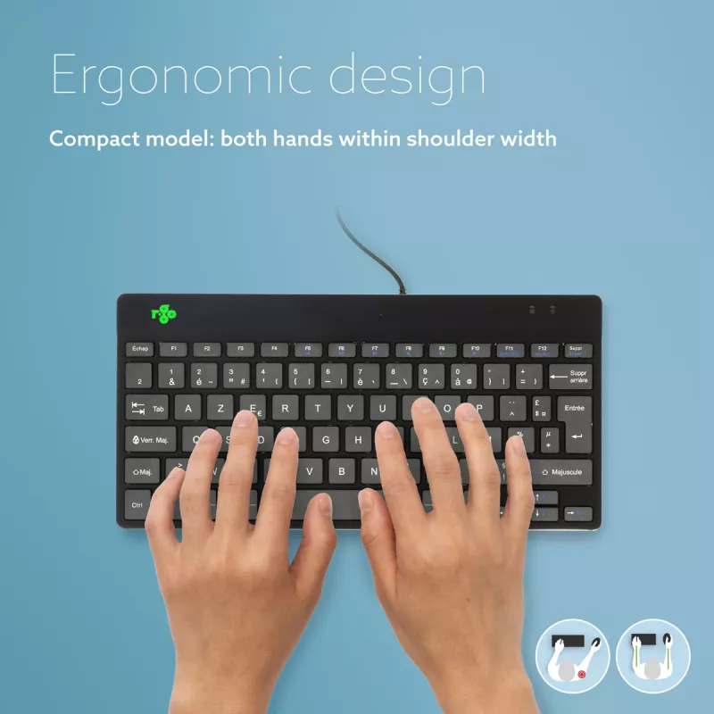 Ergonomiczna klawiatura R-Go Tools R-Go Compact Break, kompaktowa klawiatura z oprogramowaniem do przerw, AZERTY (FR), przewodowa, czarna