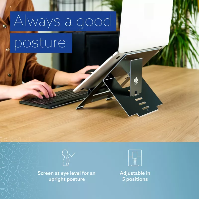 R-Go Tools Podstawka pod laptop R-Go Riser Flexible, regulowana składana podkładka pod laptop, ergonomiczna, aluminium Hylite, czarna