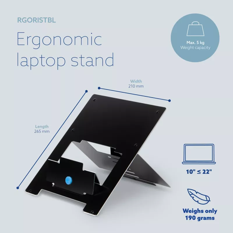 R-Go Tools Podstawka pod laptop R-Go Riser Flexible, regulowana składana podkładka pod laptop, ergonomiczna, aluminium Hylite, czarna