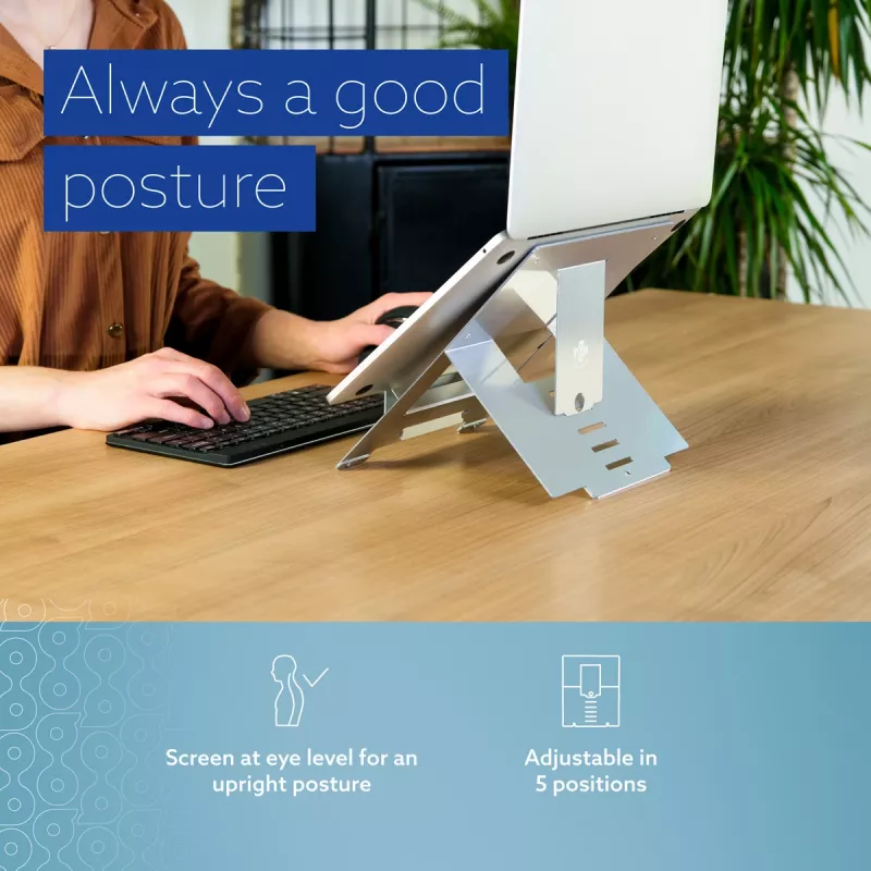 Podstawka pod laptopa R-Go Tools R-Go Riser Flexible, regulowana, składana, ergonomiczna, aluminium Hylite, srebrna