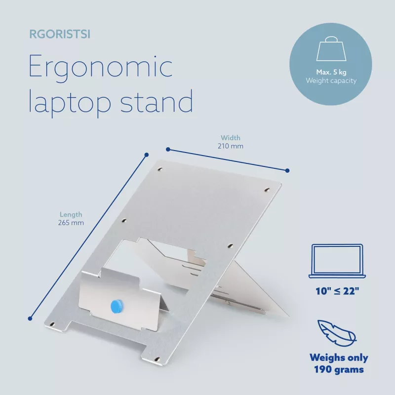 Podstawka pod laptopa R-Go Tools R-Go Riser Flexible, regulowana, składana, ergonomiczna, aluminium Hylite, srebrna