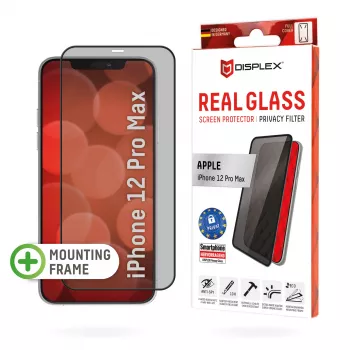 Displex Privacy Full Cover Screen Protector (10H) do Apple iPhone 12 Pro Max, Ramka montażowa Eco, Filtr prywatności, Szkło hartowane, Odporna na zarysowania folia ochronna, Przyjazna dla etui