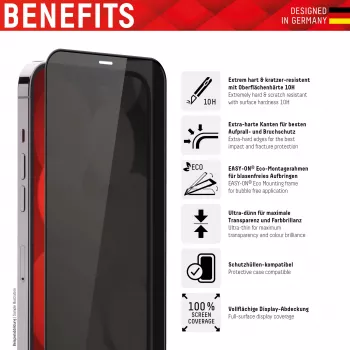Displex Privacy Full Cover Screen Protector (10H) do Apple iPhone 12 Pro Max, Ramka montażowa Eco, Filtr prywatności, Szkło hartowane, Odporna na zarysowania folia ochronna, Przyjazna dla etui