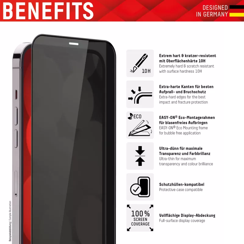 Displex Privacy Full Cover Screen Protector (10H) do Apple iPhone 12 Pro Max, Ramka montażowa Eco, Filtr prywatności, Szkło hartowane, Odporna na zarysowania folia ochronna, Przyjazna dla etui