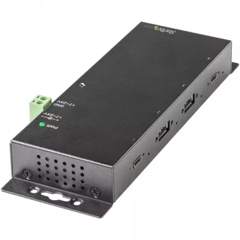 StarTech.com 4-portowy hub USB C 10 Gb/s – Metalowy przemysłowy hub USB-C – 2x USB-C i 2x USB-A – ochrona przed przepięciami ESD – host USB-C lub USB-A – samodzielnie zasilany montowalny hub USB 3.2 Gen 2 Type-C
