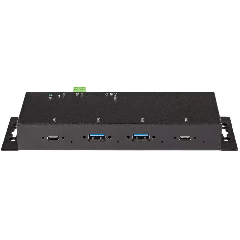 StarTech.com 4-portowy hub USB C 10 Gb/s – Metalowy przemysłowy hub USB-C – 2x USB-C i 2x USB-A – ochrona przed przepięciami ESD – host USB-C lub USB-A – samodzielnie zasilany montowalny hub USB 3.2 Gen 2 Type-C