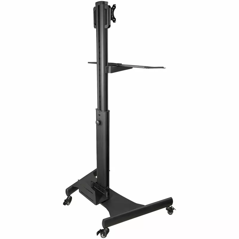 StarTech.com Wózek do mobilnego stanowiska pracy z uchwytem na monitor, uchwytem na CPU/PC, tacką na klawiaturę – Ergonomiczny biurkowy wózek komputerowy z regulacją wysokości – Mobilne stanowisko stojące na kółkach