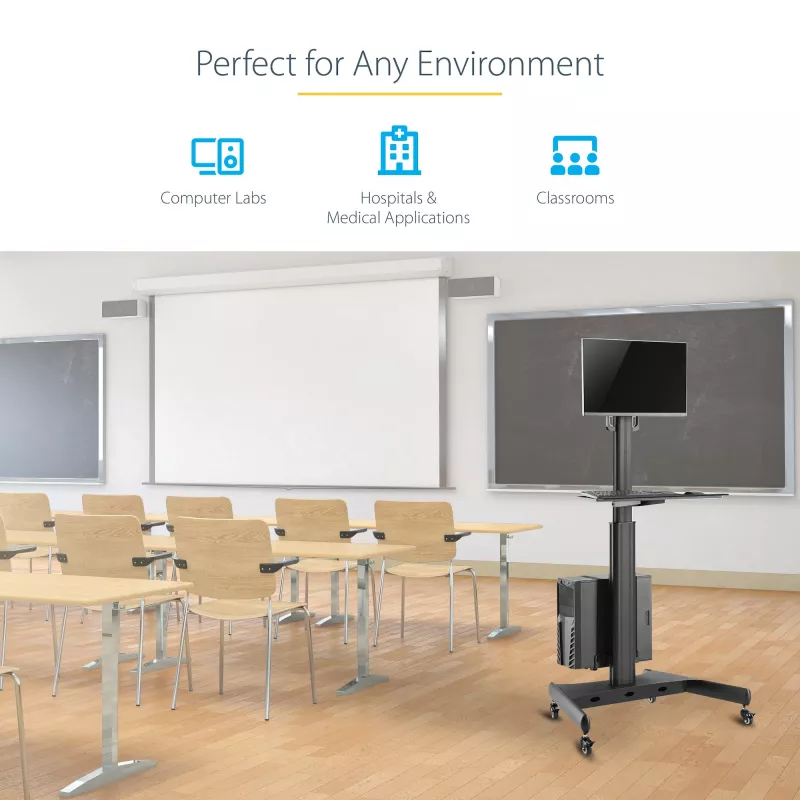 StarTech.com Wózek do mobilnego stanowiska pracy z uchwytem na monitor, uchwytem na CPU/PC, tacką na klawiaturę – Ergonomiczny biurkowy wózek komputerowy z regulacją wysokości – Mobilne stanowisko stojące na kółkach
