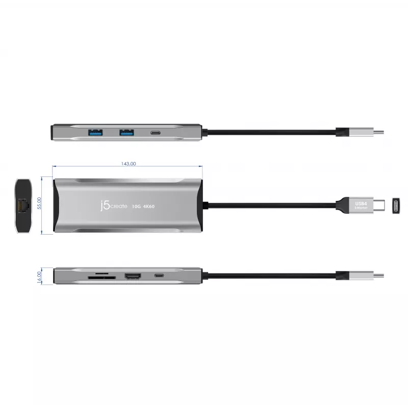 j5create JCD393 4K60 Elite USB-C® 10Gbps Mini Dock, szary kosmiczny