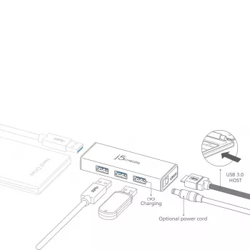 Hub USB j5create JUH340 4-portowy USB 3.0 Czarny Aluminium