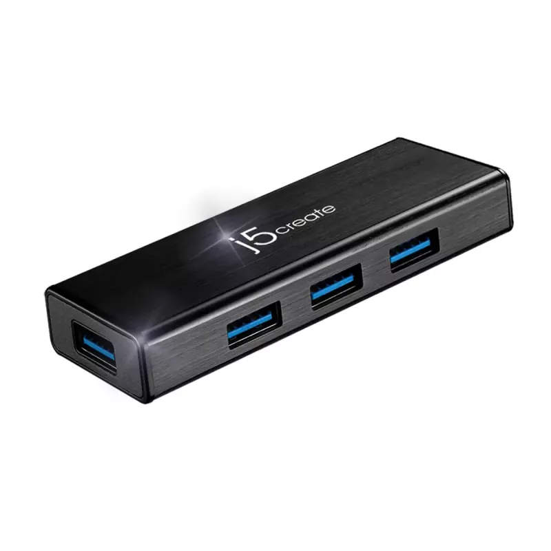 Hub USB j5create JUH340 4-portowy USB 3.0 Czarny Aluminium